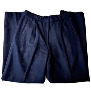 Vintage 80s Ralph Lauren Navy Blue Wool Pleated Lined High Waist Trousers Sz 12